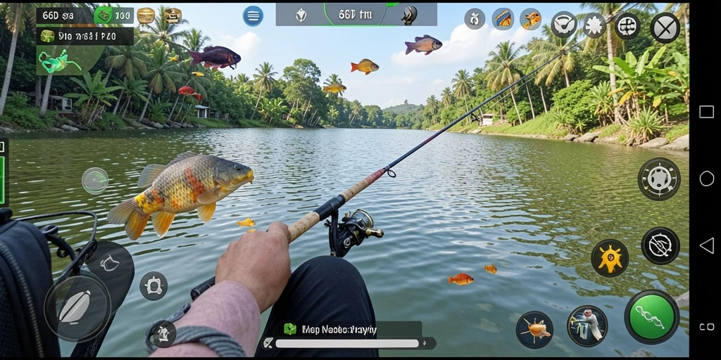 Screenshot 66D menampilkan aksi memancing yang seru dan visual yang menarik.