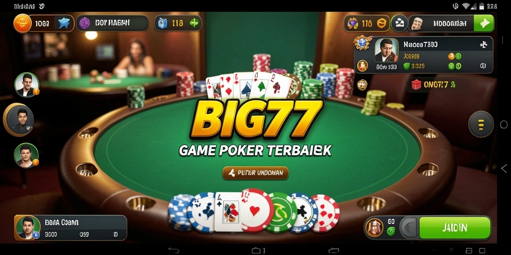 Tangkapan layar utama BIG77 menampilkan gameplay Poker yang intens dan seru.