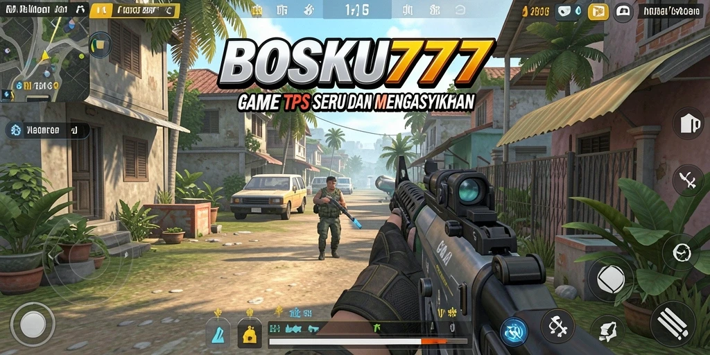 Screenshot utama BOSKU777 menampilkan aksi gameplay TPS yang intens.