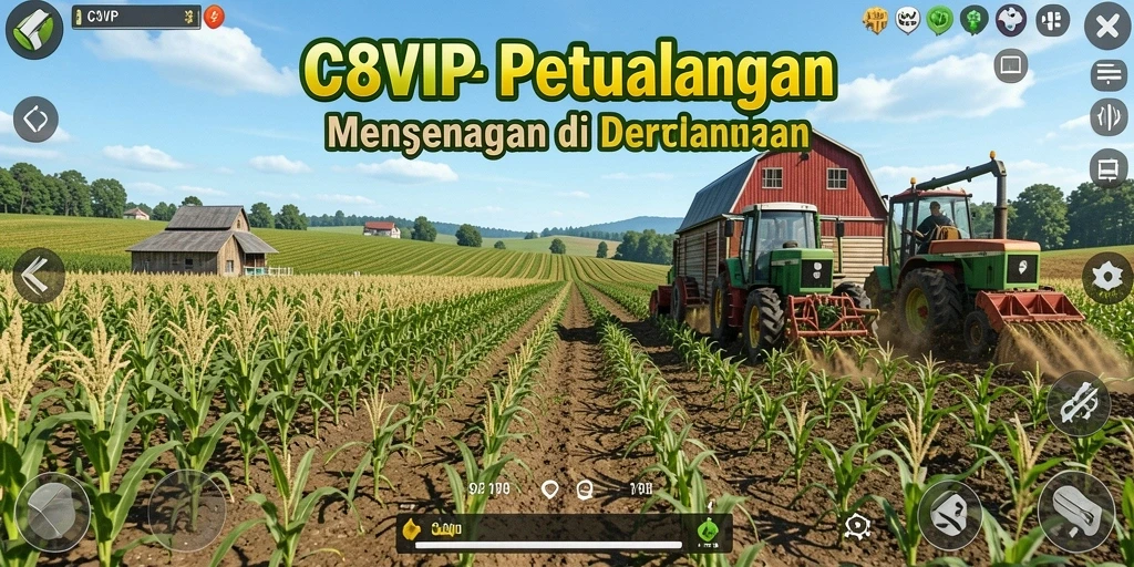 Tangkapan layar dari gameplay C8VIP yang menampilkan aktivitas bertani yang menyenangkan.
