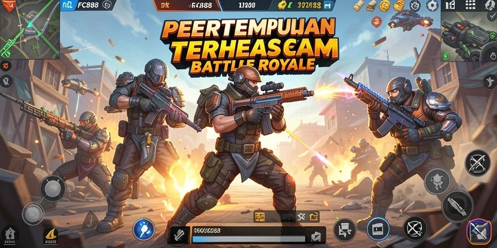 Gambaran permainan intens dari FC888 dalam arena Battle Royale.