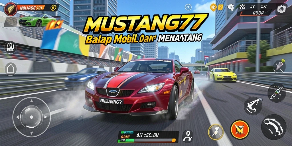 Tampilan menarik dari gameplay balap mobil di MUSTANG77.