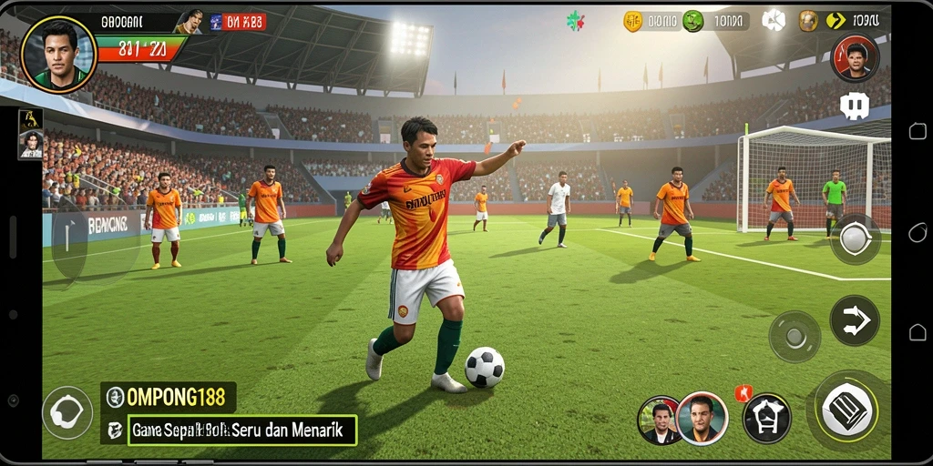 Screenshot OMPONG188 menampilkan aksi seru dalam gameplay sepak bola.