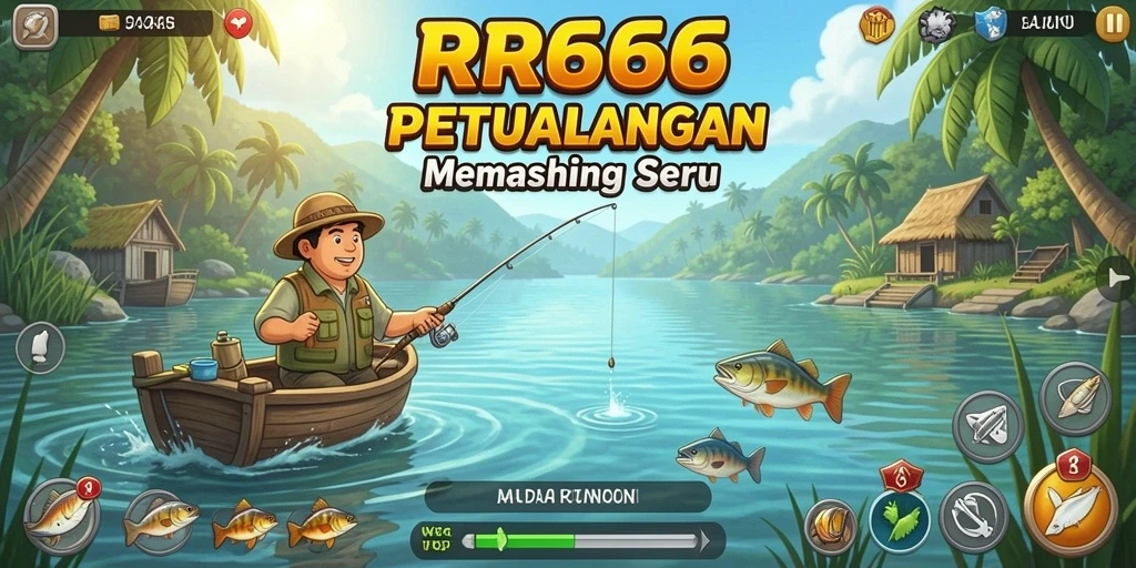 Screenshot gameplay RR666 menunjukkan momen memancing yang mendebarkan.