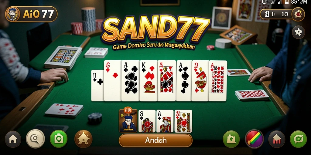 Screenshot utama SAND77 menampilkan gameplay Domino yang menarik.