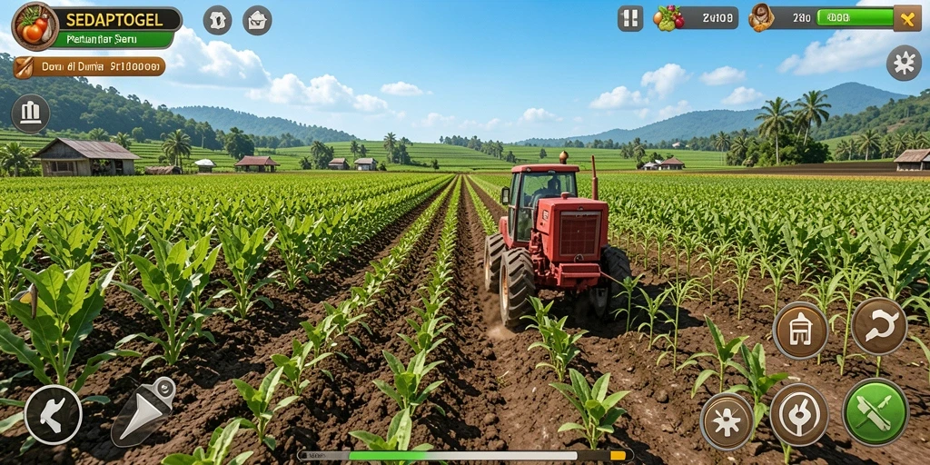 Tampilan gameplay SEDAPTOGEL yang menggambarkan aktivitas berkebun.
